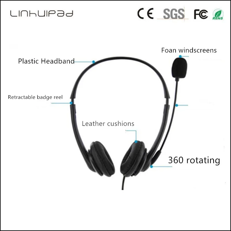Linhuipad Telephone Headset Office Landline Phone Headset Call Center