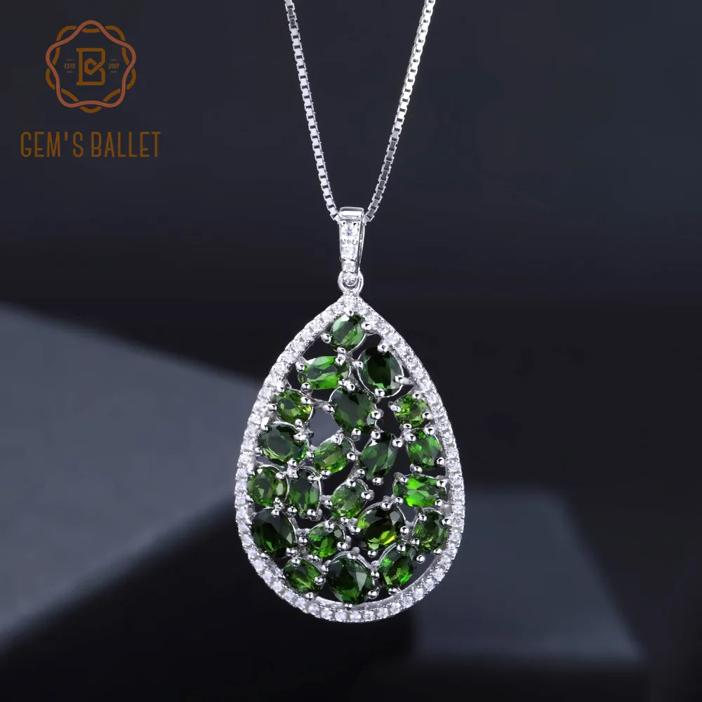 

GEM'S BALLET 5.98Ct Natural Water Dorp Chrome Diopside Women's Genuine 925 Sterling Sliver Pendant Necklace Fine Jewelry