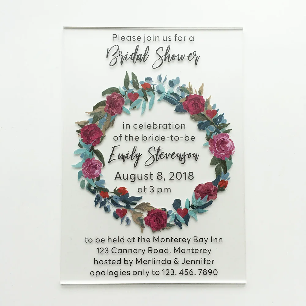  Customized 100 Sets Per Lot Beautiful Watercolor Style 5x7inch Frosted Acrylic Wedding Invitation C - 32865990030