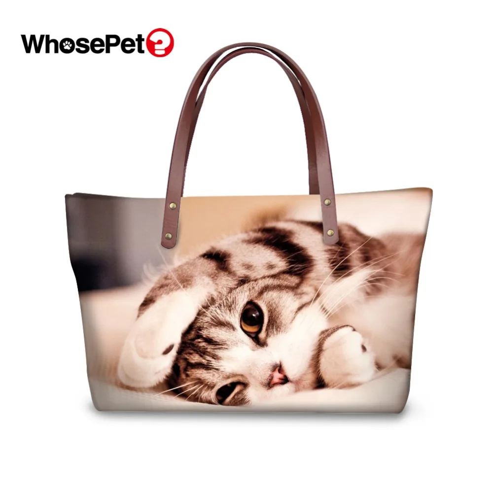 

WHOSEPET Cool Cat Prints Women Handbags Top-handle Bag Large Capacity Animal Totes Fashion Ladies Shoulder Bag Cute Women Bags