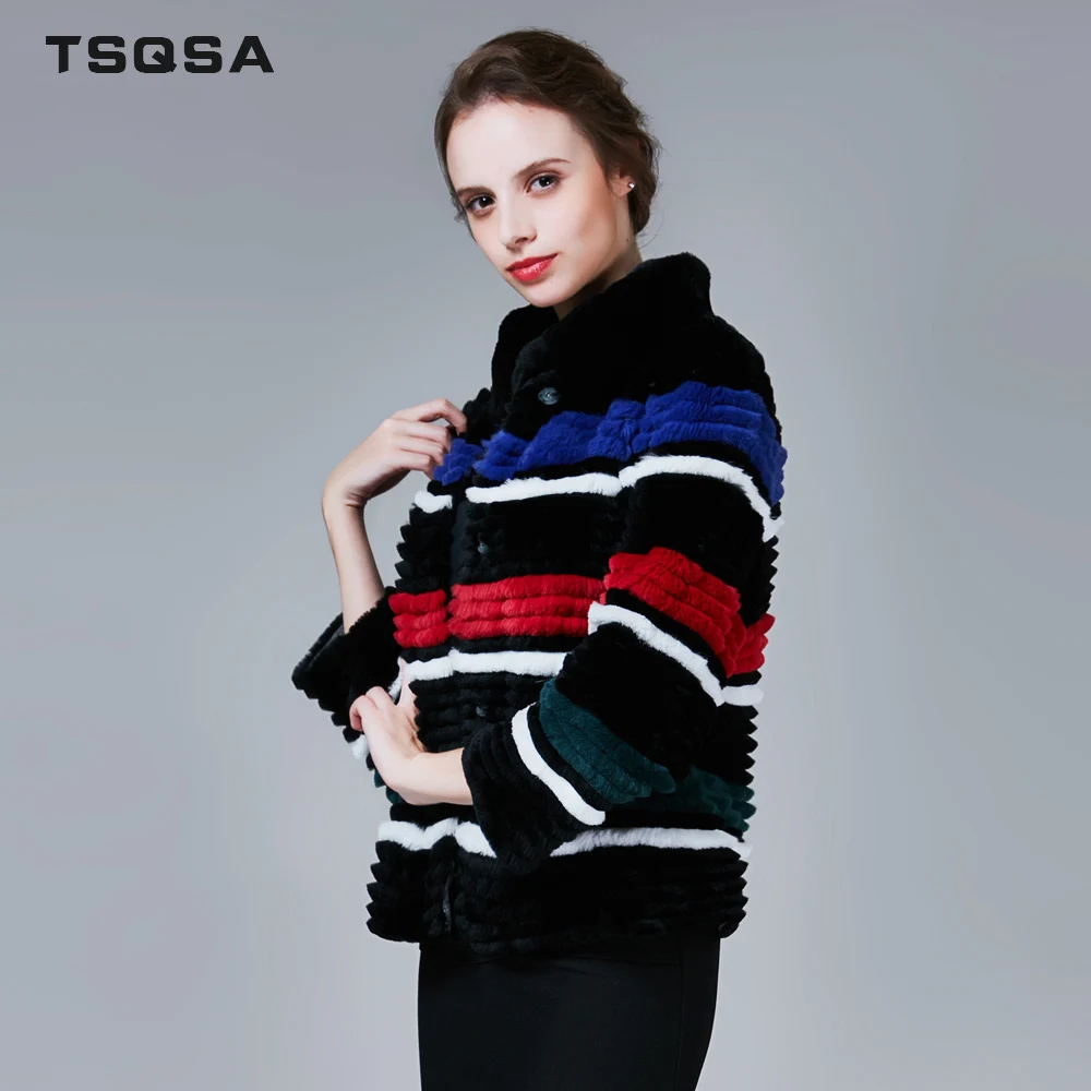 

TSQSA Real Rex Rabbit Fur Coat Autumn Winter Short Natural Fur Jacket Women Fashion-Slim Coats Lady Outerwear Clothes TAC1723