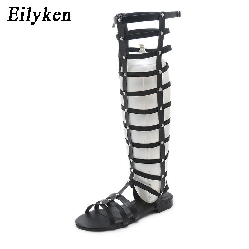 

Eilyken Women Sandals Open toe Knee High Summer Gladiator Flat Roman Rivet Casual Boots Sandals shoes size 35-41