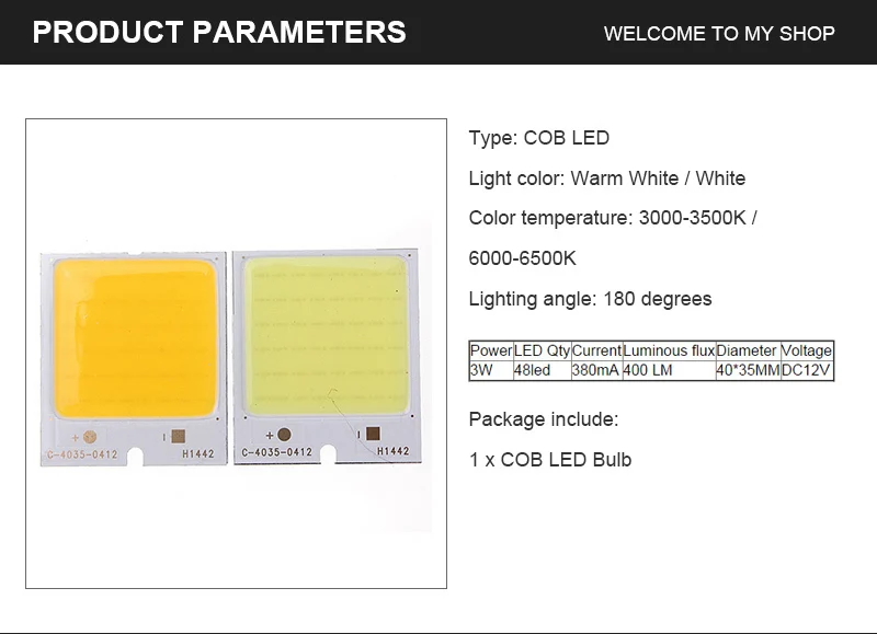 Mising 4W 48 светодиодный COB светодиодный чип 480mA белый/теплый белый для DIY DC 12V