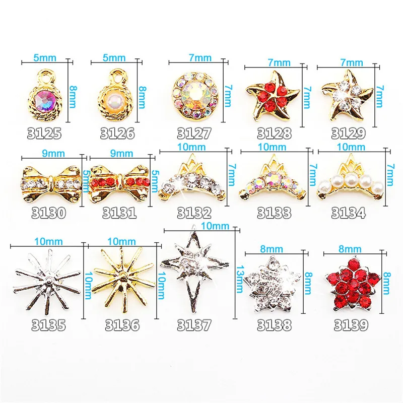 

10pcs Nail rhinestone Pearl Bowknot crown Starfish Alloy nail accessories Imbue Diamond nail jewelry crystal nail art