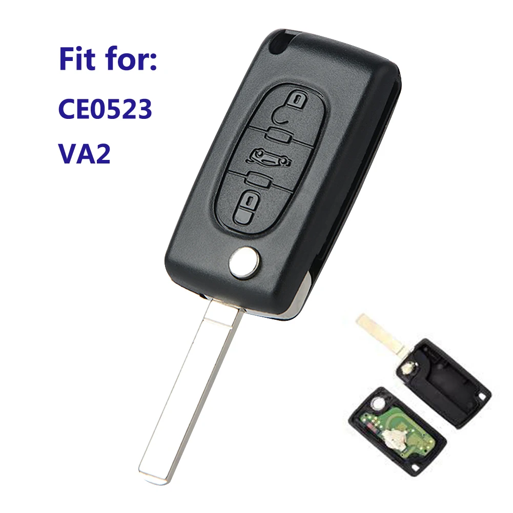 

433 MHz ID46 PCF7941 Chip VA2 knife CE0523 Rotating Remote Car Key 3 Button Middle Body FOB for Peugeot Citroen Switch Key