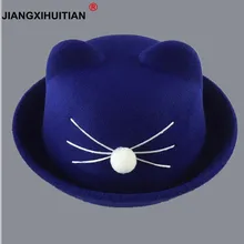 От 1 до 7 лет, милые с украшением в виде кошачьих ушек Топ Кепки модная футболка для девочек и мальчиков Винтаж джаз котелок войлочная одежда шляпа весна осень цилиндр шерстяные Кепки s капота