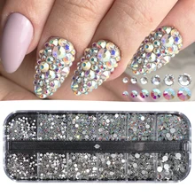 Блестящие Кристаллы Стразы для ногтей набор смешанных радужных AB белых камней Хамелеон украшения для ногтей коробка с плоской задней частью Маникюр TR388