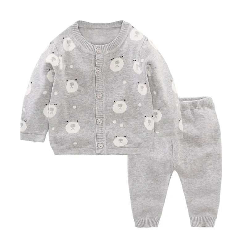

Baby Sets Long Sleeves Bouncy Warm Sweater + Pants 2017 Autumn Spring Baby Boy and Girls Clothes for Newborn Gray Blue Pink Suit