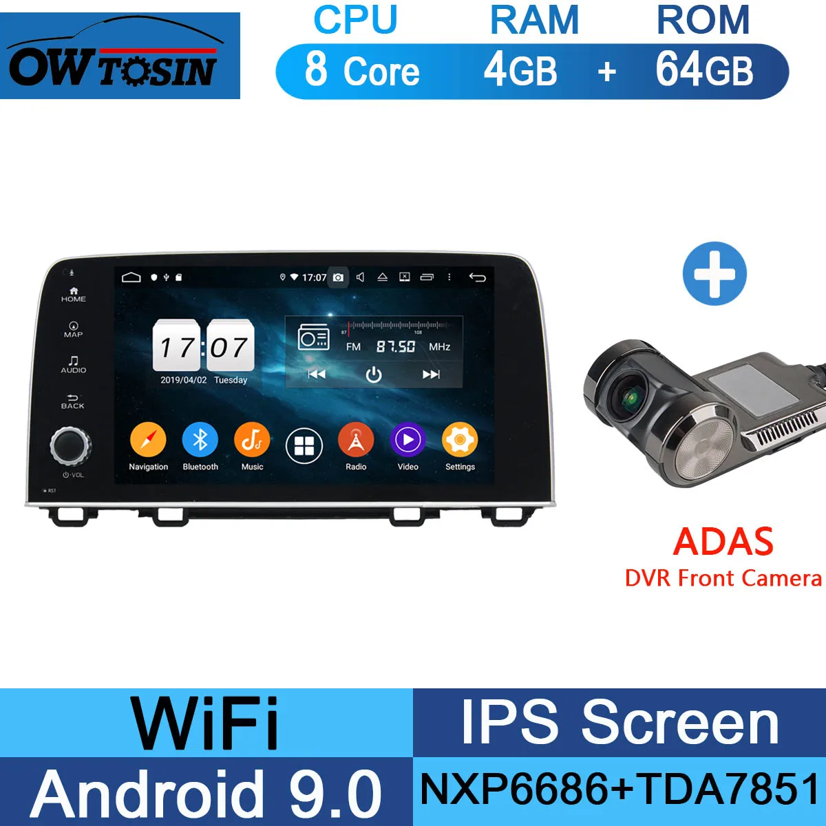 " ips 8 ядерный 4G+ 64G Android 9,0 автомобильный DVD мультимедийный плеер для Honda CRV CR-V gps Радио Стерео Parrot BT CarPlay - Цвет: 64G Adas Camera