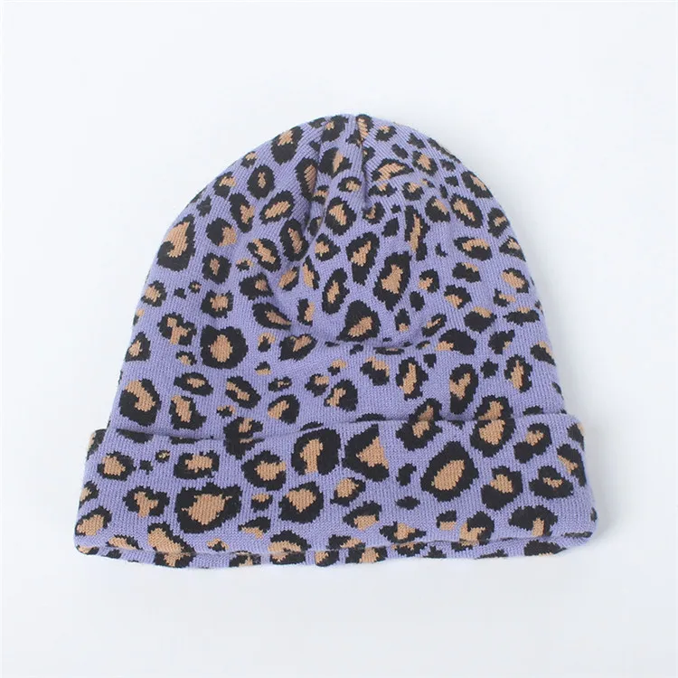 Модный комплект из шапки и шарфа унисекс с леопардовым принтом; сезон осень-зима; Двойные шапки-бини для женщин; эластичные теплые шарфы; шапка с помпонами - Цвет: purple hat