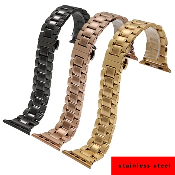 

Hot Sell quality Stainless Steel watchbands black silver golden rose gold bracelet with adapter fit apple watch 3/2/1 38mm 42mm