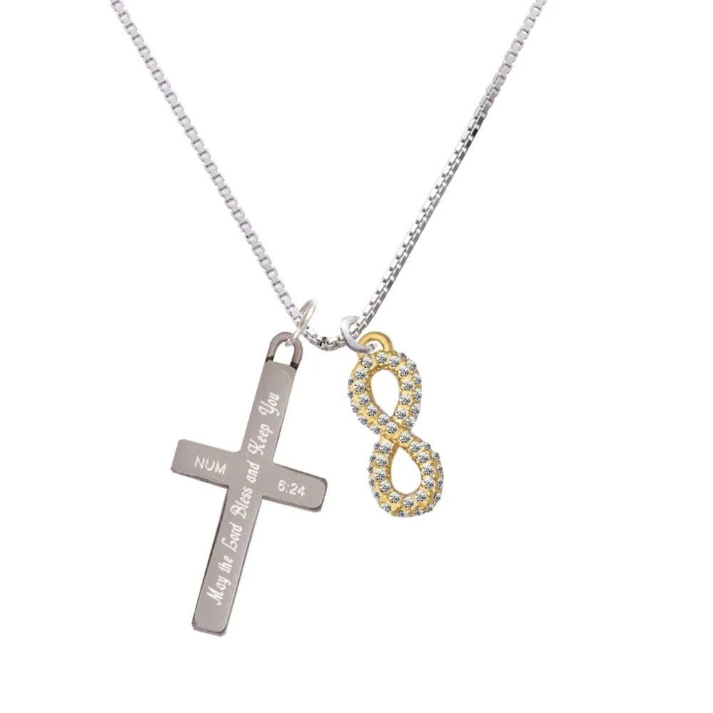 Crystal Gold Tone Infinity Sign - Bless and Keep You - Cross Necklace