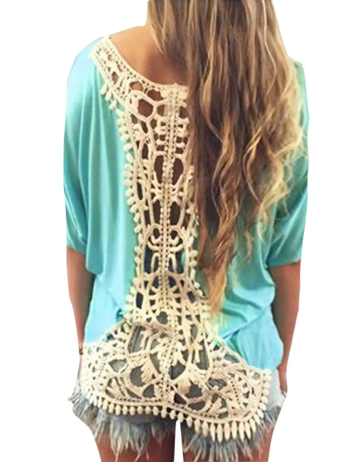 

2019 New Summer POP BOP Women Bikini Cover Up Floral Lace Hollow Crochet Cover-Ups Beachwear Beach Dress Tee T shirt