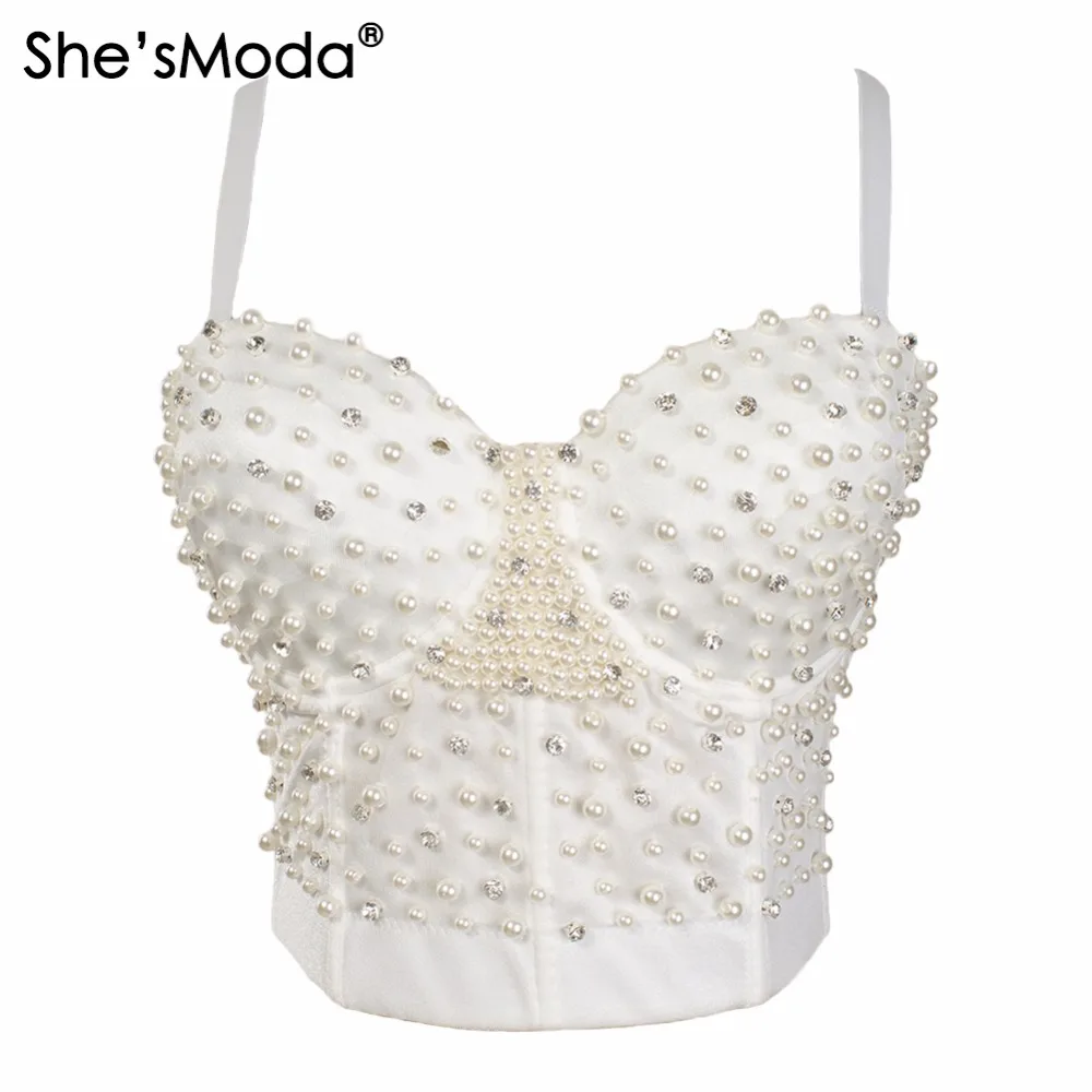 

She'sModa Pearls Bralet Women's Bustier Bra Cropped Top Vest Plus Size