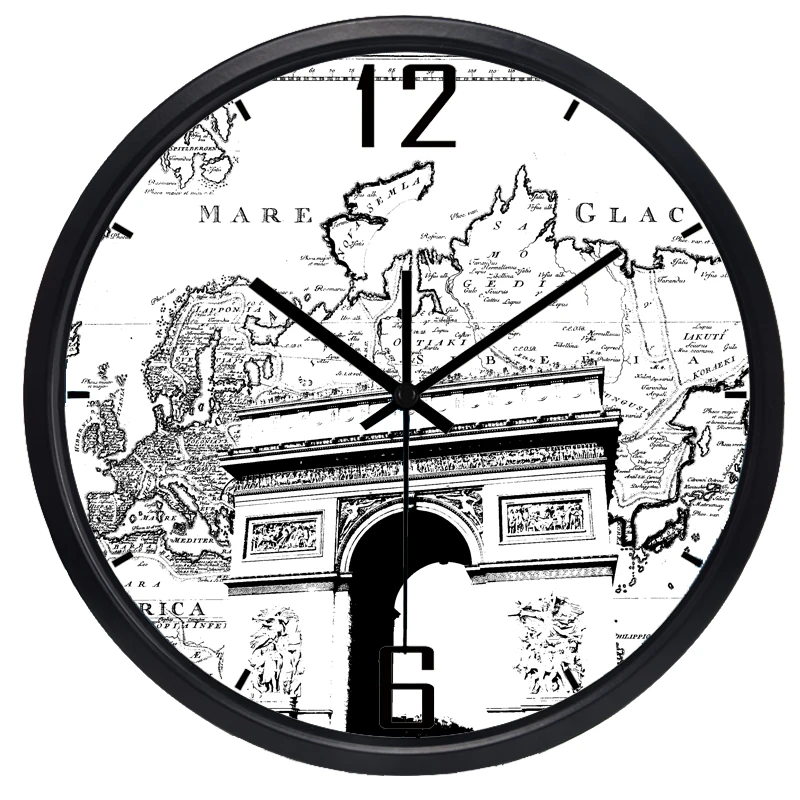 Французский Триумфальная АРКА круглый Mute гостиная большие часы отель silent настенные часы