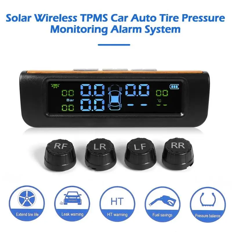 Солнечная Беспроводная система контроля давления в автошинах TPMS, сигнализация Предупреждение предупреждение о температуре, автомобильные аксессуары