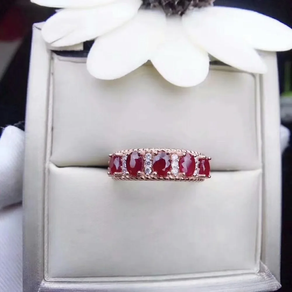 

shilovem 925 sterling silver Natural RUBY Rings fine Jewelry women classic trendy plant new open gift 3*4mm lpj030489agh