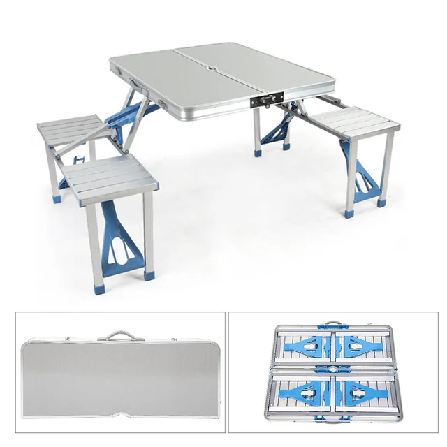 Portable Outdoor Folding Picnic Table With 4 Seats And Umbrella Hole Portable Outdoor Folding Picnic Table With 4 Seats And Umbrella Hole Aluminum Alloy For Garden Camping