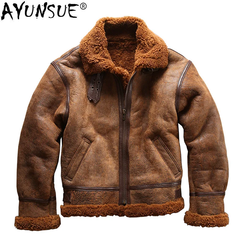 AYUNSUE овечья шерсть куртка Для мужчин зимние натуральная кожа натуральный мех пальто Курточка бомбер 2018 дубленка для Для мужчин KJ1147