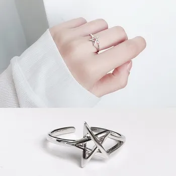 

Bohemian Silver Color Big Star Rings for Women Men Simple Thai Silver Finger Rings Boho Statement Jewelry