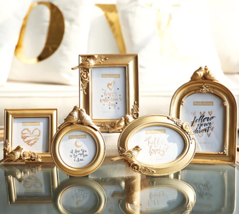

European Style Elegant Bird Round Oval Square Shape Picture Frame High Grade Royal Style Gold Photo Frame Home Decoration LFB669