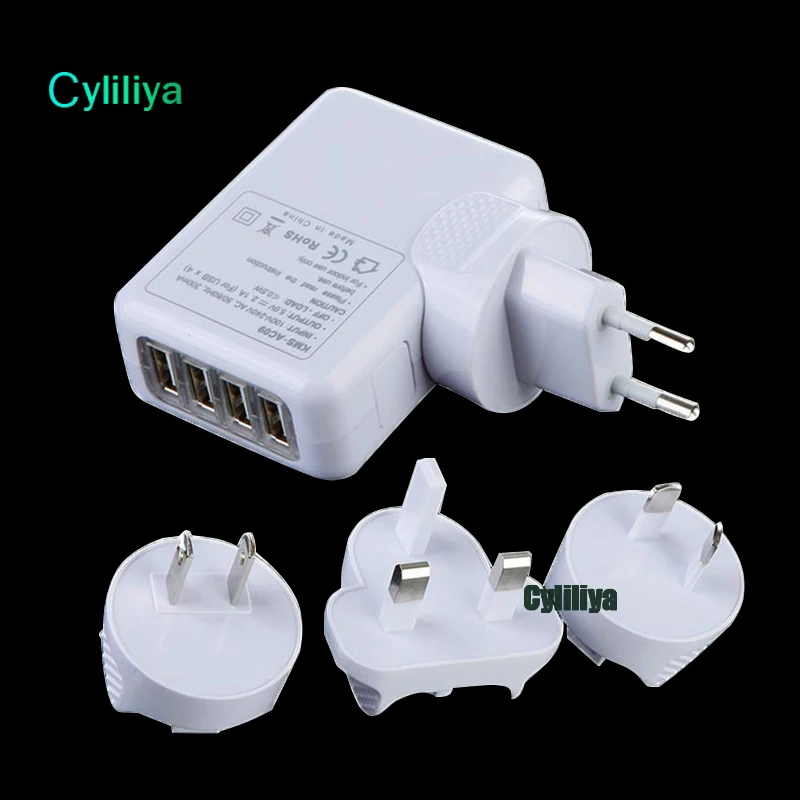 EU AU US UK вилка 4 порта USB настенное зарядное устройство 2.1A 10 Вт портативное для