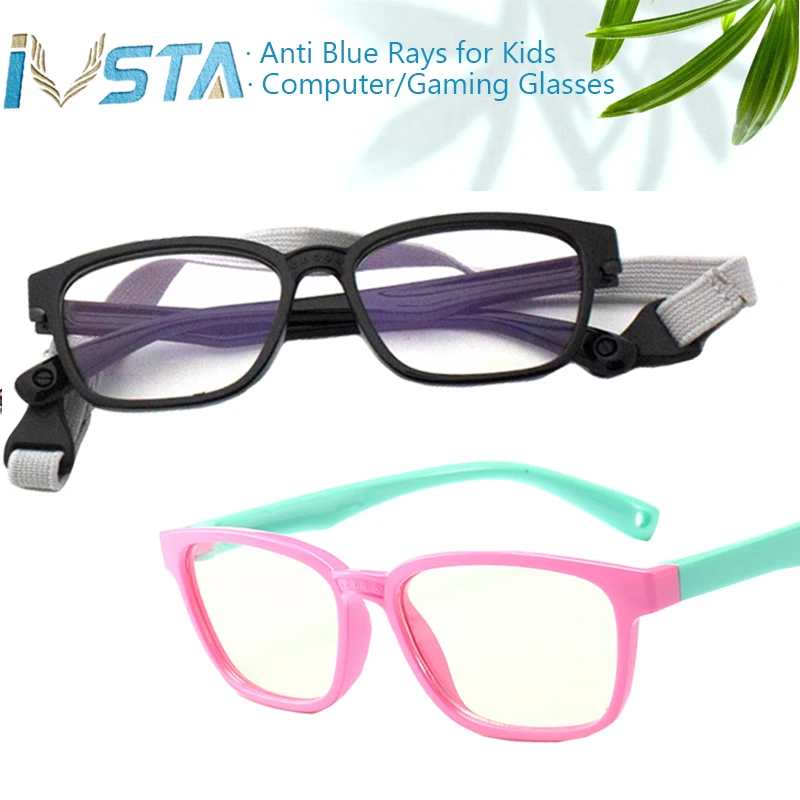 

IVSTA anti Blue Light Glasses Computer for Kids Glasses anti blue rays Blocking Gaming TR90 Silicone with Strap Prescription