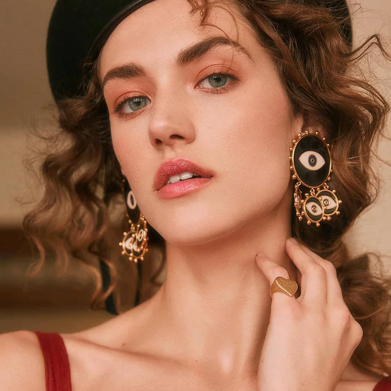 

Evil Eye Earrings 2019 Heart Earrings Korean Gold Statement Earrings Dangle Jewelry for women High Quality Wholesale