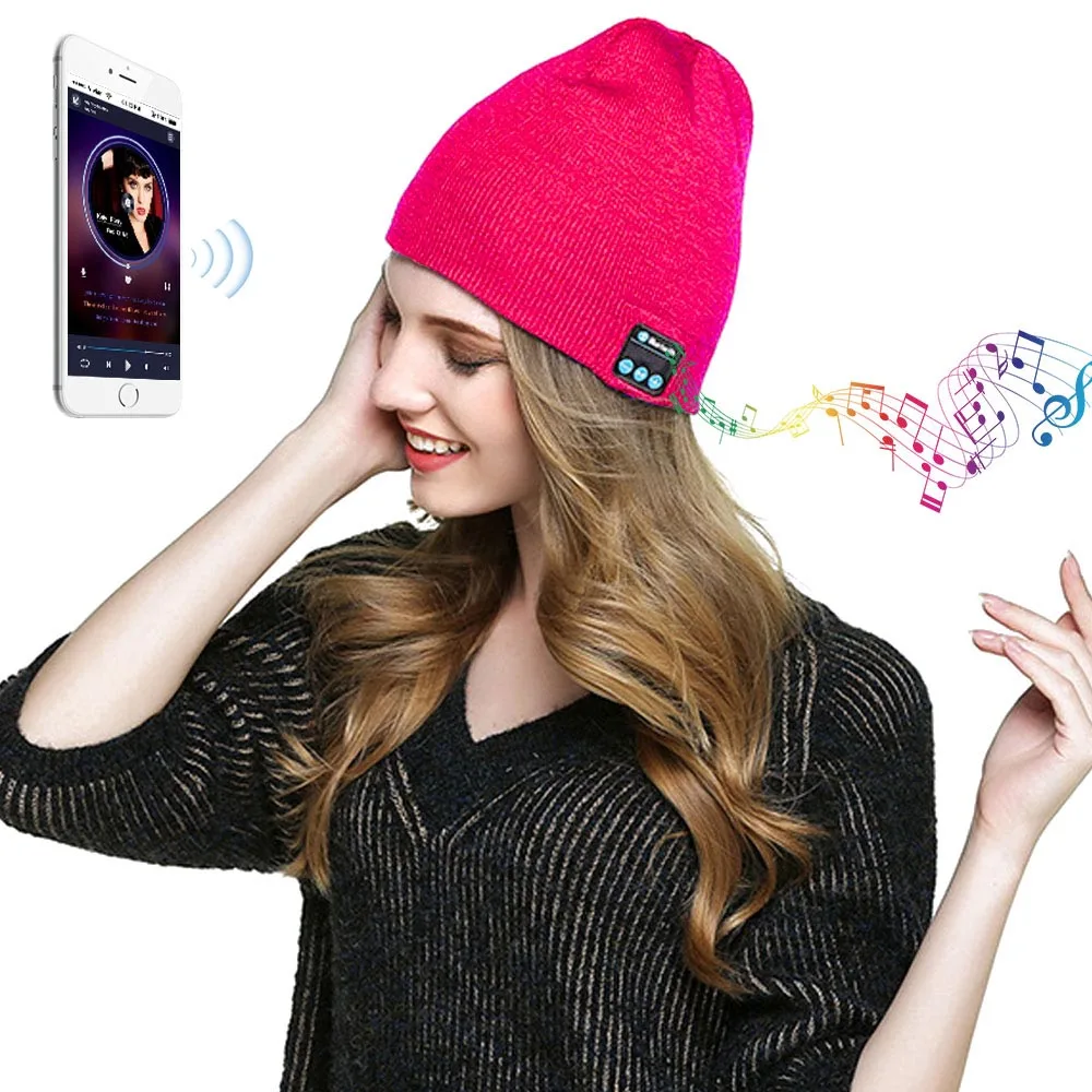 Fashion Women Bluetooth Earphone Music Hat Winter Wireless Headphone