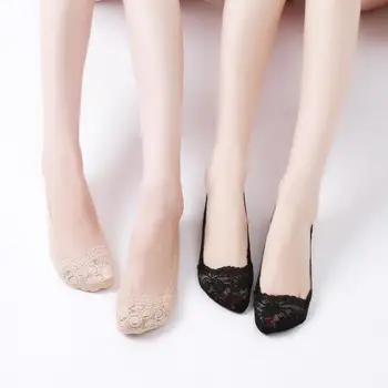 

Summer Women Girl Silica Gel Lace Boat Socks Invisible Cotton Sole Non-slip Antiskid Slippers Anti-Slip Sock