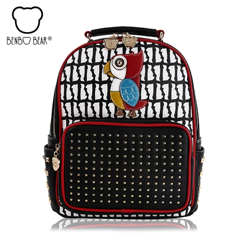 Rivet Women Backpack Cute College Wind School Bags for Teenage Girl NEW Fashion Woodpecker Travel Backpack