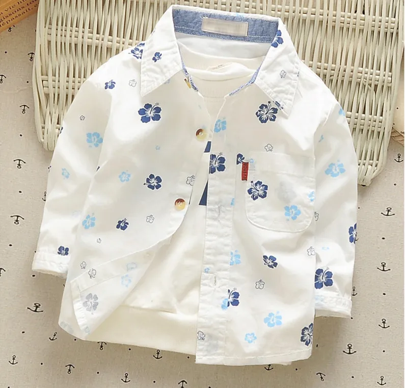 

New Long Sleeve Boy's Shirts Flower Print Kids Shirt Casual Turn-down Collar Camisa Masculina Blouses for Children Boy Clothes