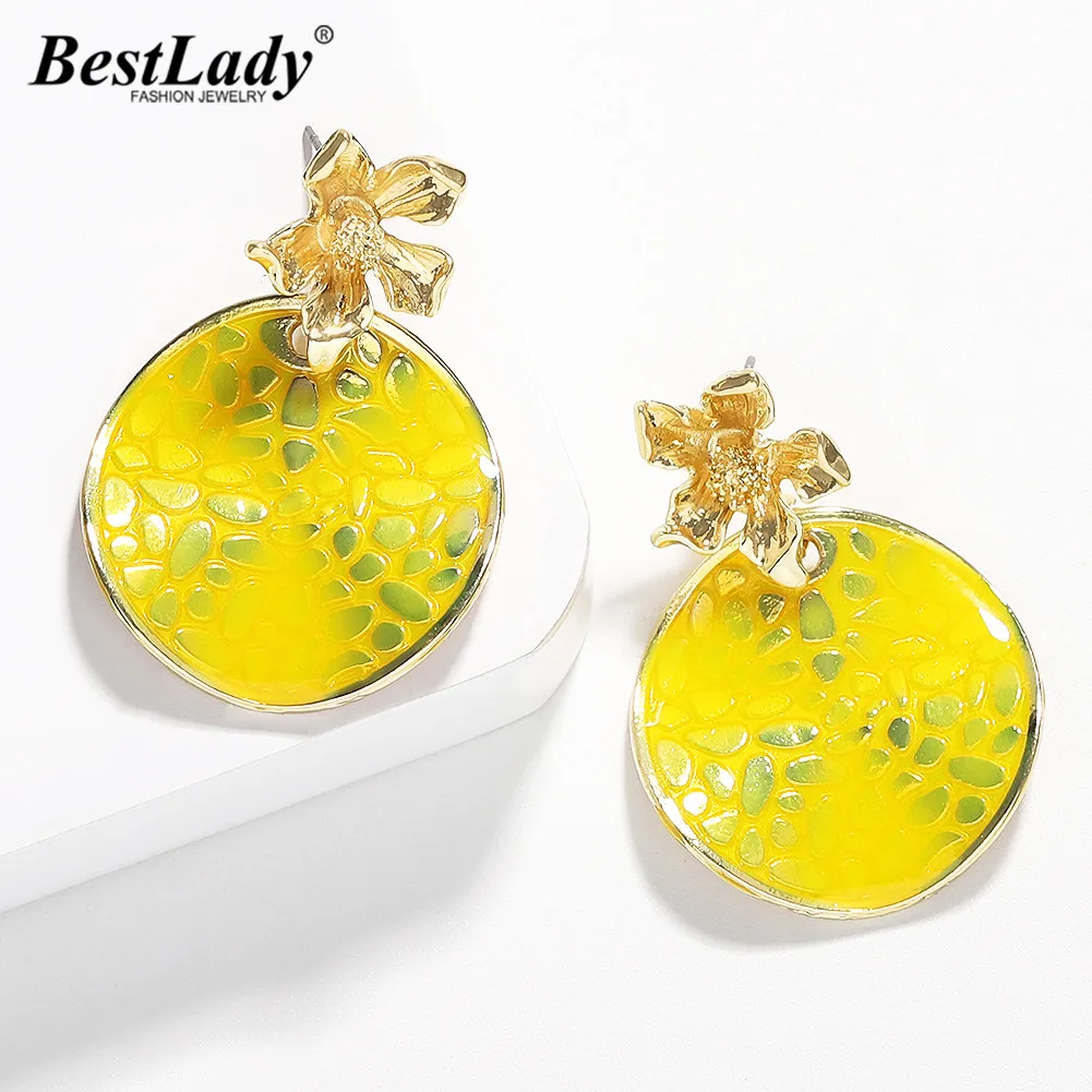

Best lady Bohemian Flower Mental Drop Earring Women Wedding Trendy Round Girl Gift Party Dangle Statement Earring Accessories