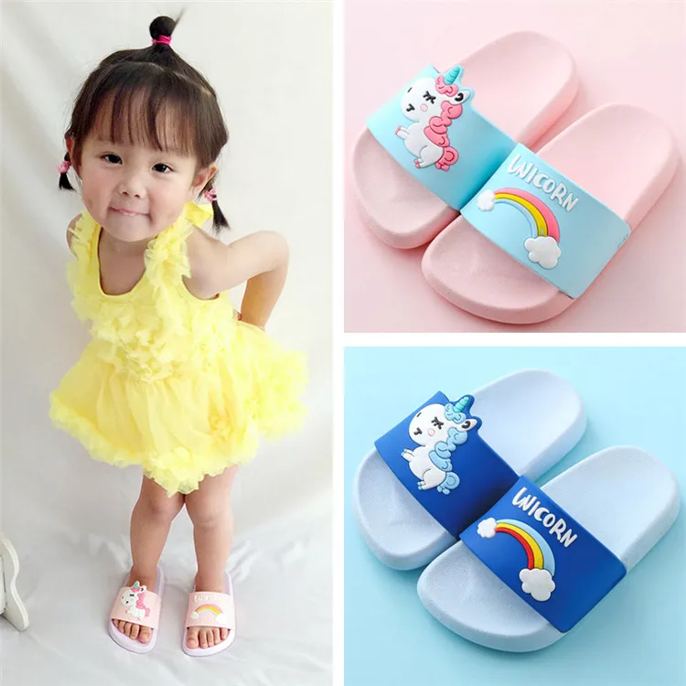 Unicorn Slippers For Boy Girl Cartoon Rainbow Shoes Summer Todder Flip Flops Baby Indoor Slippers Beach Swimming Slipper