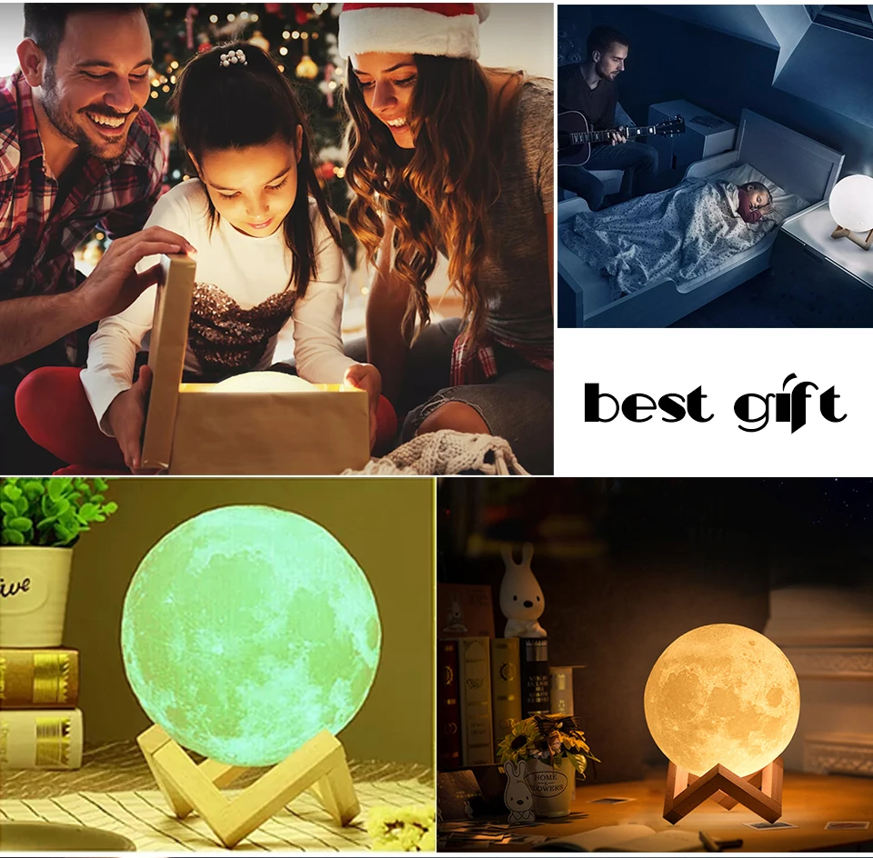 Foxanon 3D Print Moon Light Rechargeable 16 Color Change Remote Control USB Charged Touch far Bedroom Table Lamps Decorative  (14)