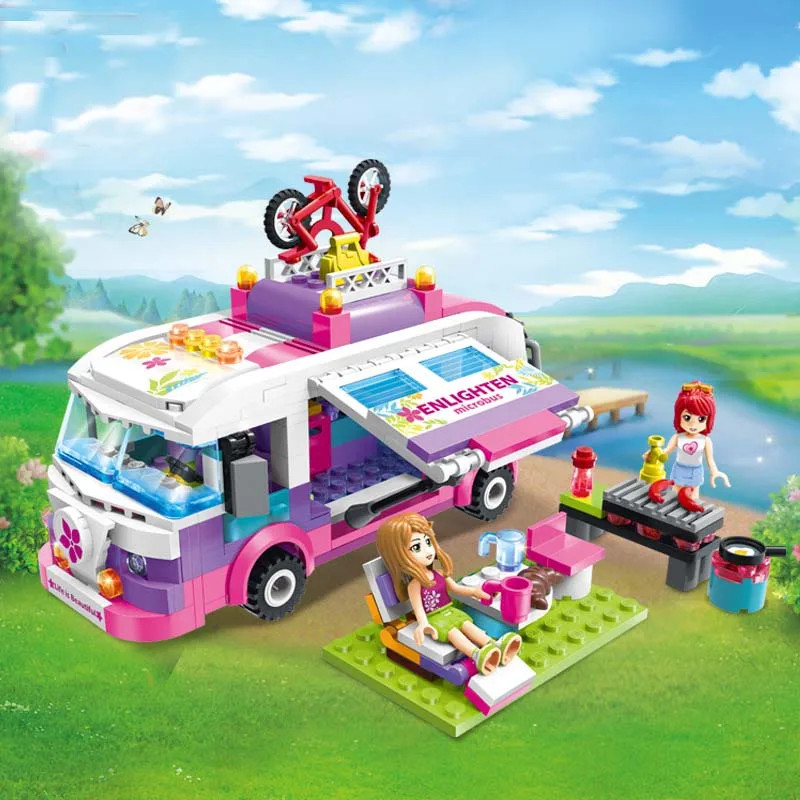City Girls Princess Outing Bus Car Building Blocks Sets Bricks Model Kids Classic Toys Compatible Legoings Friends