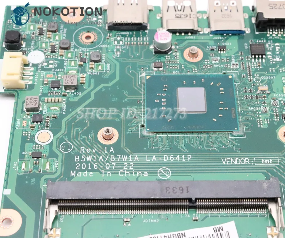 NOKOTION لشركة أيسر أسباير ES1-533 اللوحة المحمول DDR3 مع المعالج على متن B5W1A B7W1A LA-D641P NBGH411001