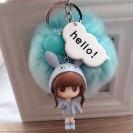 

New Design 2017 Cute Girl 8CM Real Rabbit Fur Ball Pom Pom Key Chain Key Ring for Bag Car Key Hanger Decoration