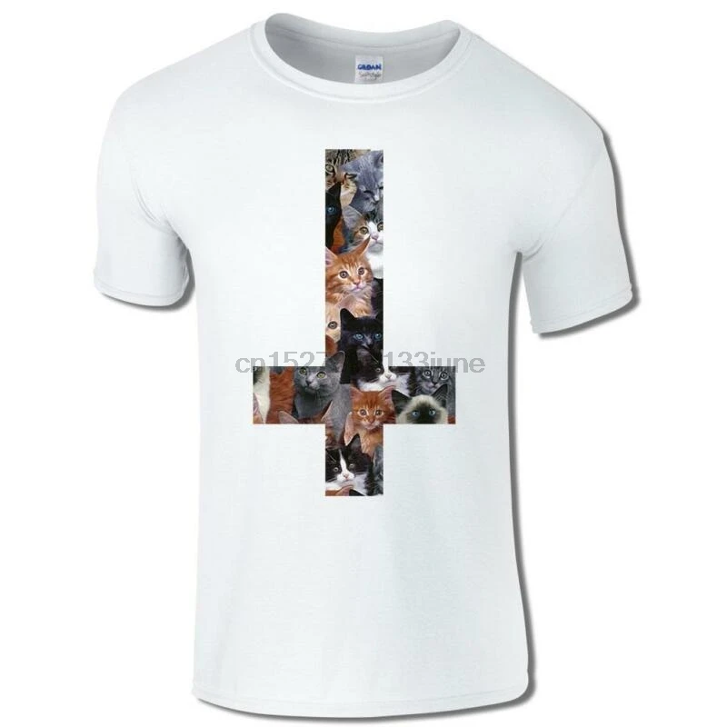 

Cross Kittens Cats Upside down Cross Satan Latin Christian Symbol Mens T Shirt