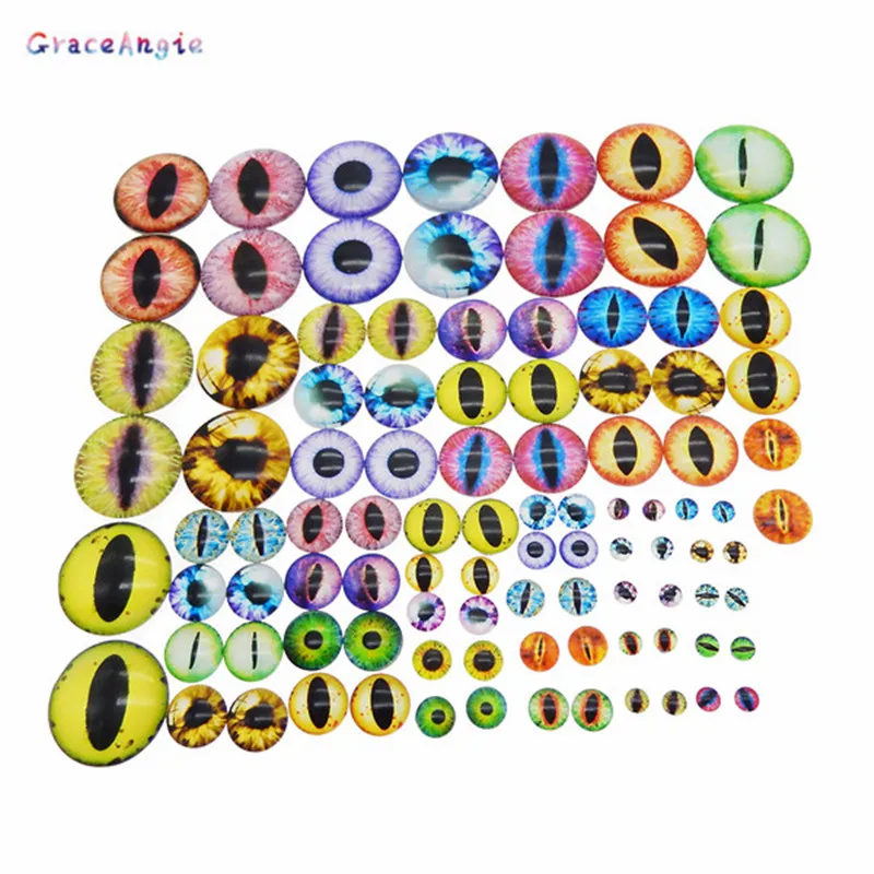 

10-50PCS Round 6MM-40MM Glass Dragon Cat Eyes Cabochon Charms Accessory Glass Cabochon Multi Color Horse Eyes Cat Pattern Crafts