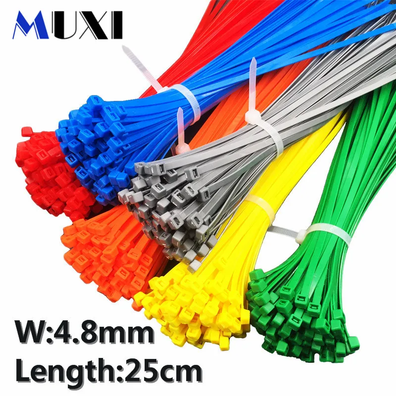 100 шт./пакет 5x250 5*250 4,8 мм Ширина самоблокирующийся зеленый красные, синие желтый провод с нейлоновой оплеткой кабельные стяжки. Кабельные стяжки