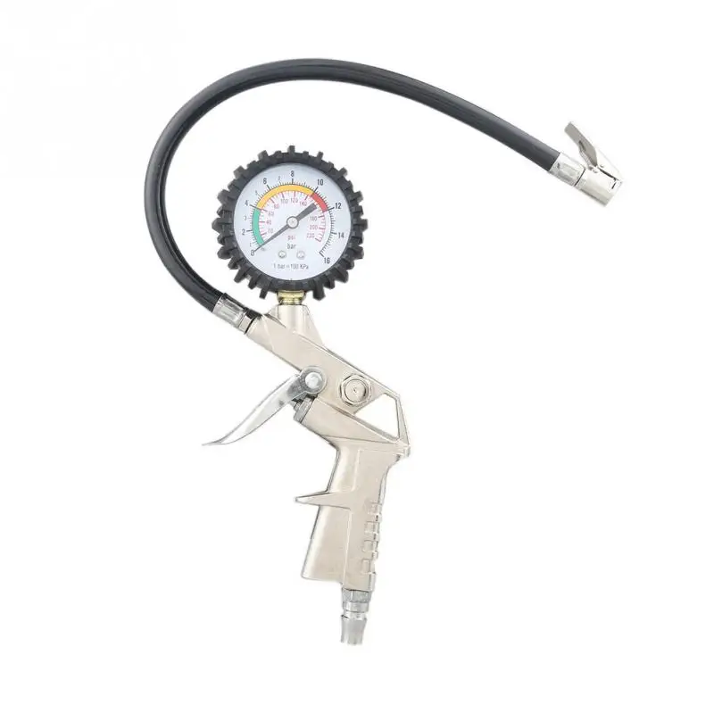 300 PSI Pistol type Air Chuck with Dial Tire Inflator Gauge w/ Flexible Hosein Pressure Gauges