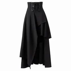 Простой Узелок юбки Для женщин Высокая Талия Готическая Лолита Стиль черная длинная юбка дамы нерегулярных юбка осенне-зимняя одежда