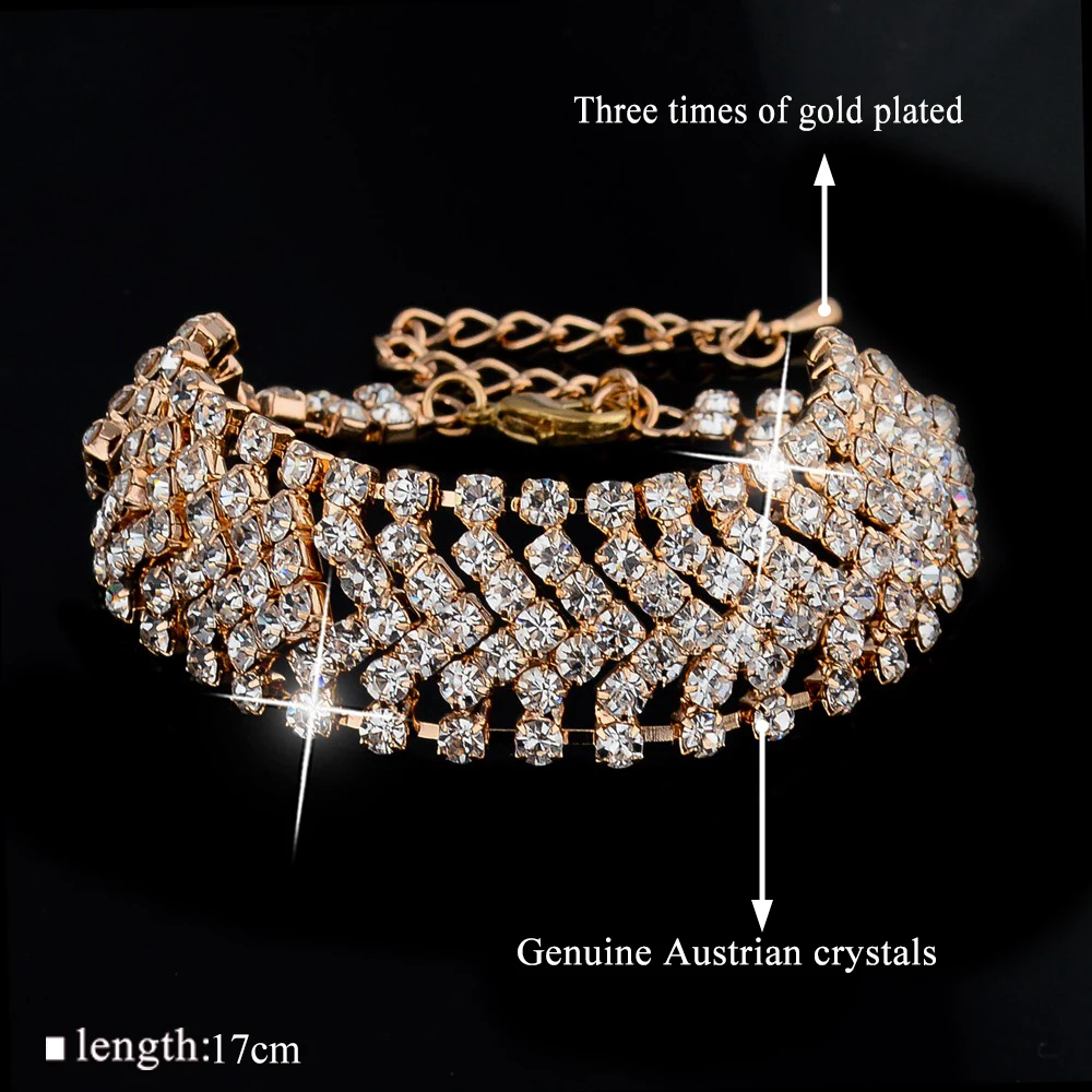 Szelam роскошные золотые свадебные браслеты для женщин Стразы широкие браслеты на запястье ювелирные изделия с кристаллами SBR140166