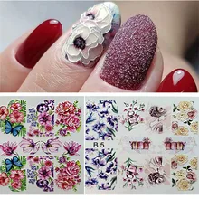 1pc3D акриловые Выгравированные наклейка с цветком для ногтей выпуклыми цветами животных ногтей Водные Наклейки Empaistic ногтей слайд наклейки для ногтей