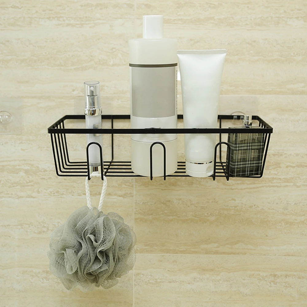 New Useful Iron Storage Rack Bathroom Shampoo Towel Holders Kitchen Home Storage Shelf No Drill Wall Hanging Storage Box