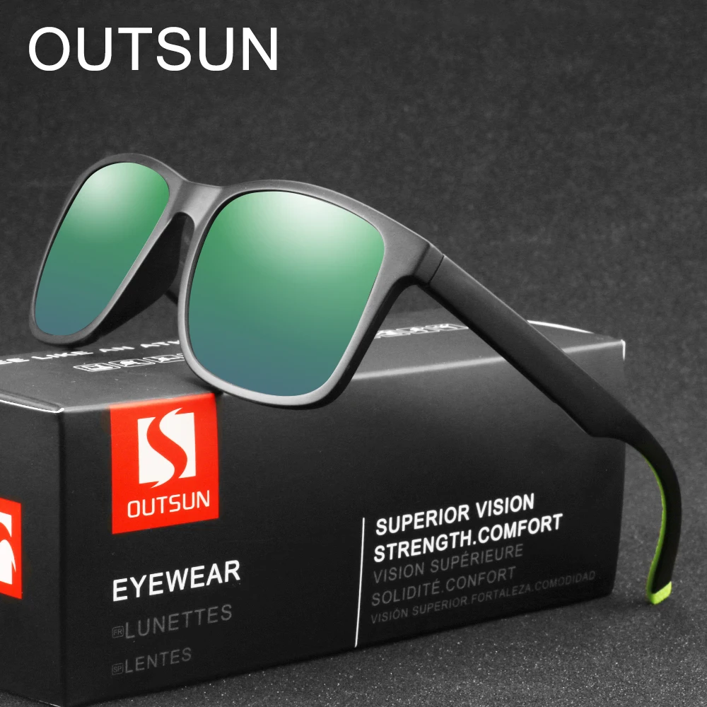 

OUTSUN Brand Fashion Polarized Sunglasses Men Women Driving Black Frame Eyewear Male Sun Glasses UV400 oculos de sol masculino