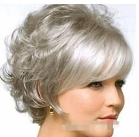 

free shipping New Fashion Charm Short women's Silver gray Curly Natural Hair wigs