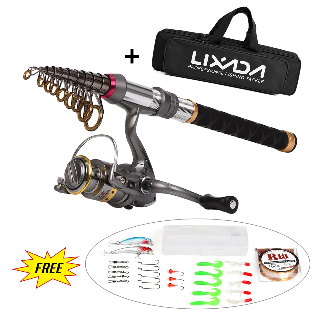 Lixada تلسكوبي الصيد رود بكرة كومبو يشبع عدة الغزل بكرة مع 100 M خط السحر السنانير تهزهز رئيس الناقل حقيبة ل Pesca Lixada تلسكوبي الصيد رود بكرة كومبو يشبع عدة الغزل بكرة مع 100 M خط السحر السنانير تهزهز رئيس الناقل حقيبة ل Pesca