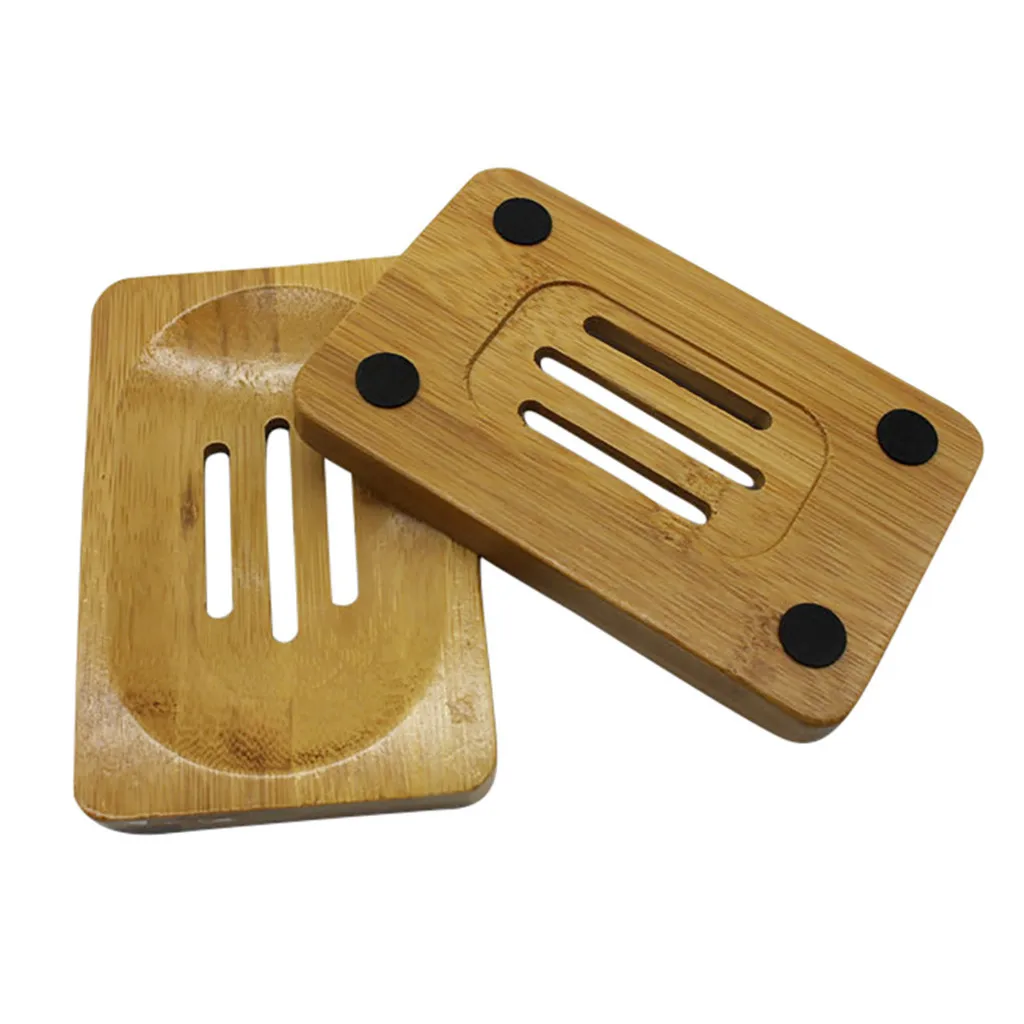 

Portable Soap Holder 2Pcs Excellent Natural Bamboo Soap Dish Bathroom Shower Storage Support Plates Manual Drain Soap Box